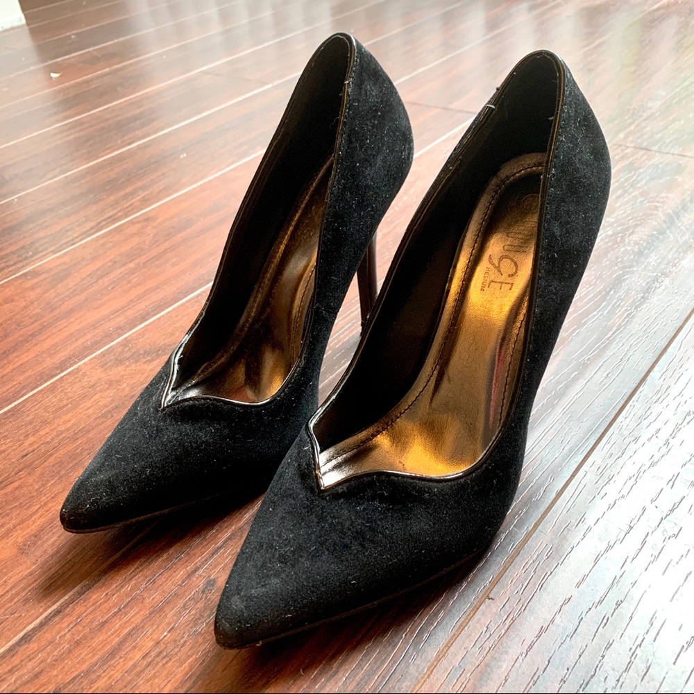 Black Faux Suede Pumps